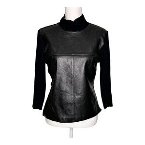 Yuka Black Leather and Knit Ribbed Turtleneck Sweater NWT T-4 XL